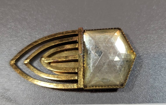 Art deco dress clip rose cut fancy stone and brass geometric shaped
