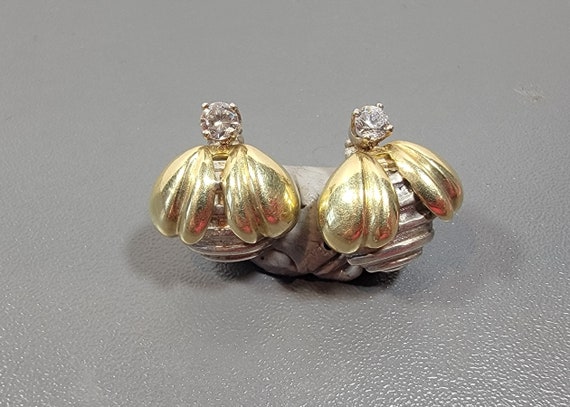 bee earrings sterling silver 18 karat gold cz pie… - image 5
