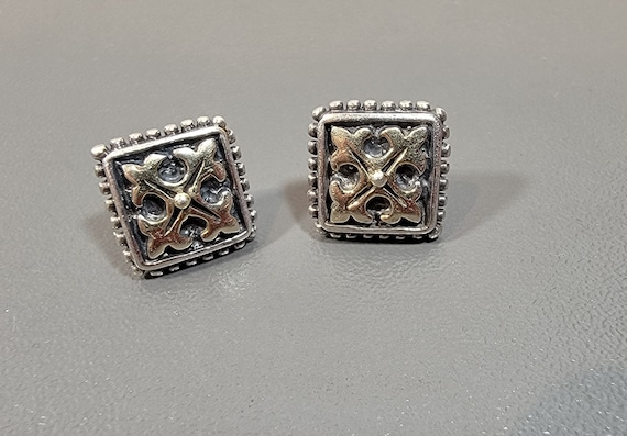 Sterling earrings Small square Stud maltese cross