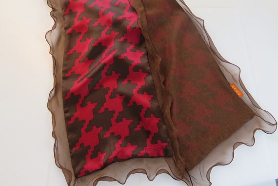 Houndstooth Silk Scarf Red and Brown Rectangular … - image 6