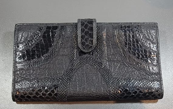 carlos falchi black leather wallet vintage
