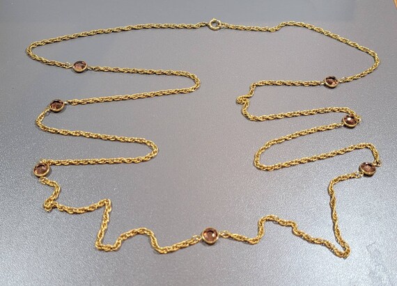 topaz station necklace golden rope chain glass bezel stones
