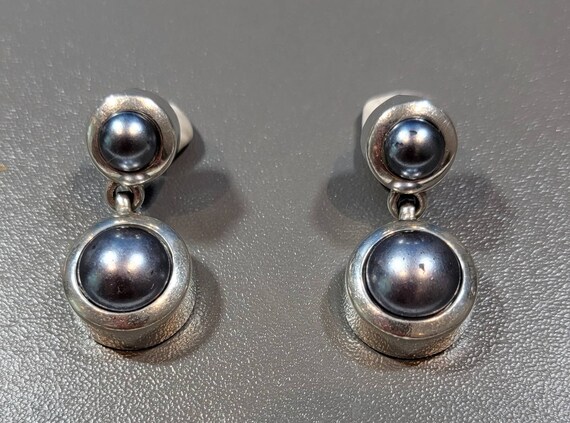 Black pearl earrings silver tone drops Ben amun
