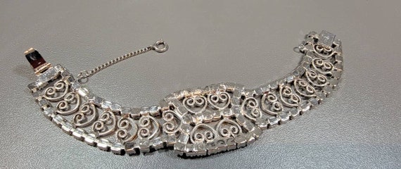 Rhinestone link Bracelet silver plated  wide link… - image 3