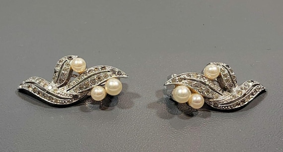 panetta earrings faux pearls rhinestones clip wedding brides