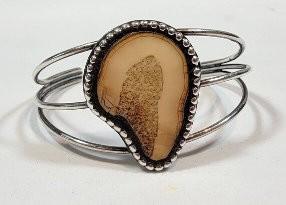 cuff bracelet sterling silver small navajo handmade petrified wood