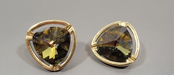triangular clip earrings gold tone rhinestone fancy stones