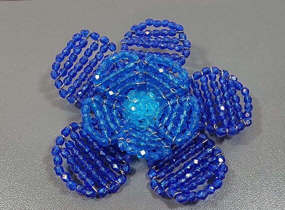 blue flower brooch beaded large vintage lee angel