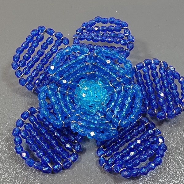 blue flower brooch beaded large vintage lee angel