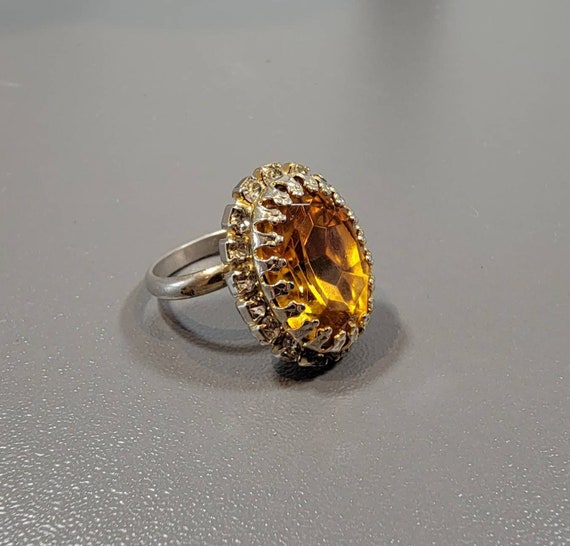 topaz glass ring adjustable gold plated solitaire