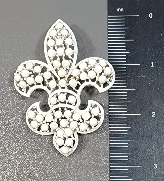 Fleur de lis brooch white enamel white rhinestone… - image 1