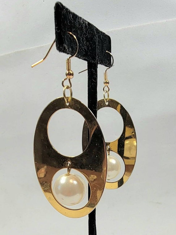 pearl earrings geometric modern simple gold tone … - image 1