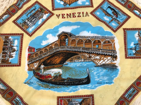 venice scenery souvenir scarve blue patterned polyester Venice square scarf