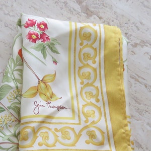 Jim Thompson silk scarf Bangkok white lotus designer yellow floral luxury pattern