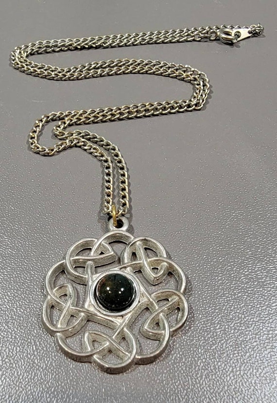 celtic knot medallion pendant pewter black caboch… - image 1