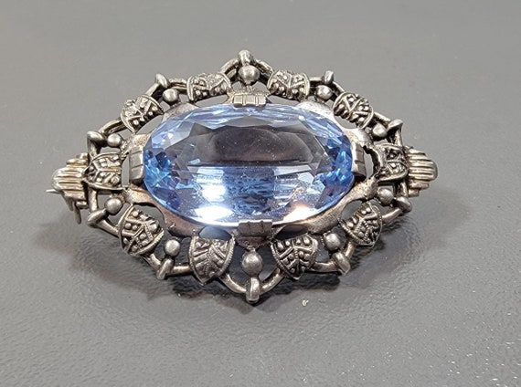 Antique brooch quartz oval faceted antique 835 silver