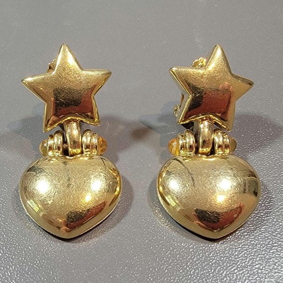 heart earrings clip on style big bold stars boom boom style