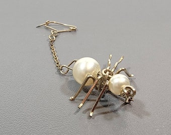 bug brooch faux pearls gold tone metal