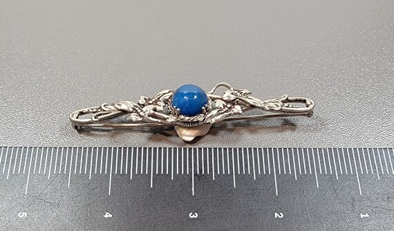 art Nouveau brooch long blue glass