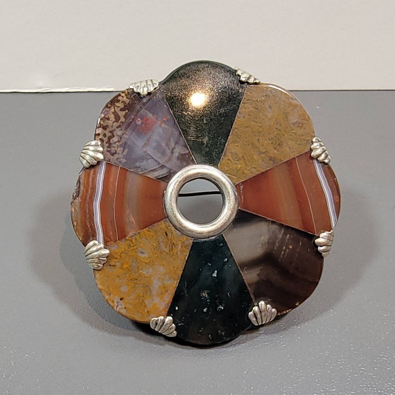 victorian Agate brooch sterling silver metal frame c clasp Scotland