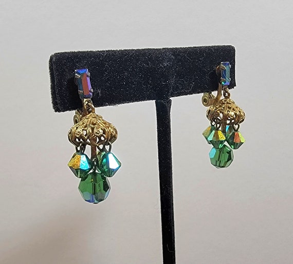 rhinestone earrings lewis segal pierced dangle drops green crystals