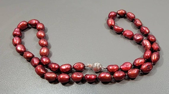 Pearl necklace scarlet red  cultured pearls sterl… - image 4