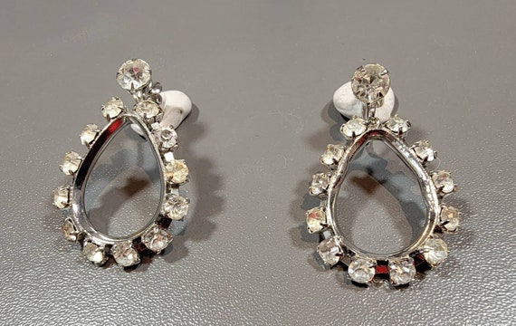 Rhinestone earrings dangle drop silver tone teard… - image 6