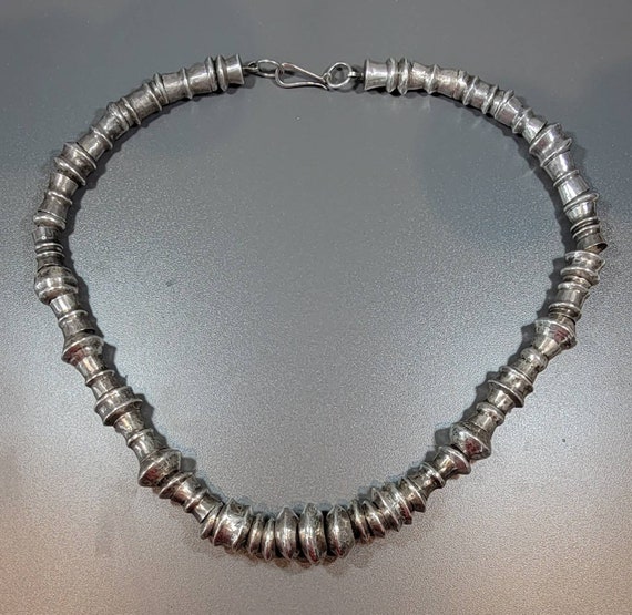 chunky sterling silver bead necklace handmade art… - image 4