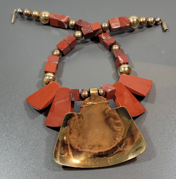 bib necklace massive jasper brass and cubic zirco… - image 7