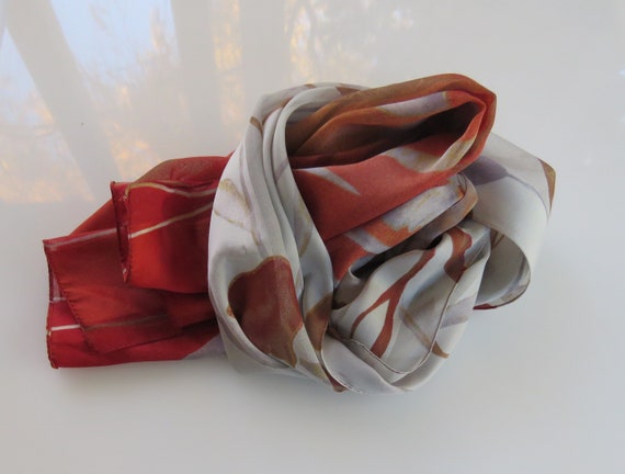 Floral Silk Sheer Scarf Modern Florals in Earth T… - image 4