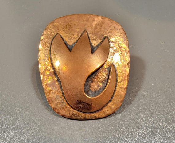 copper brooch tulip flower or crocus bloom modernist design