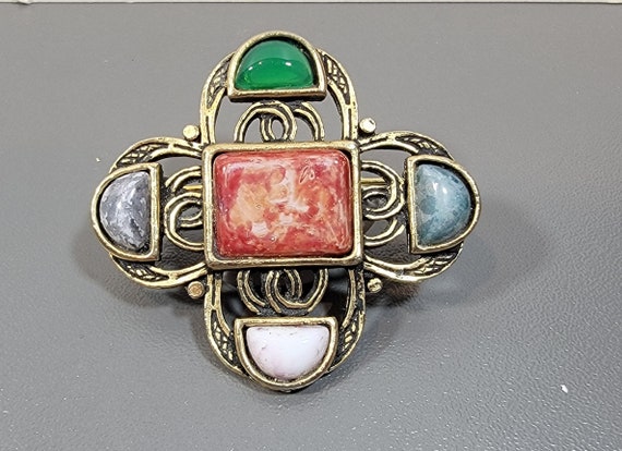 Gothic style brooch multi color stones