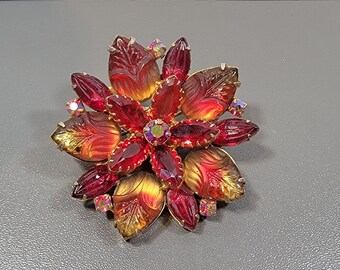 red rhinestone brooch fruit salad stones holiday brooch