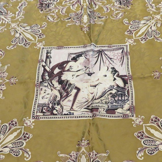 yellow Silk Scarf Exuberant Plum and Cream Floral on Gold Ellen Tracey Goddesses classical theme