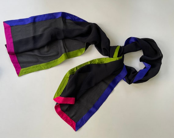 Chiffon Scarf black pink green blue sheer and shiny vintage silk