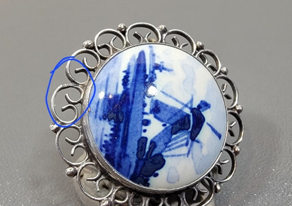 Windmill brooch Porcelain cabochon handpainted de… - image 2