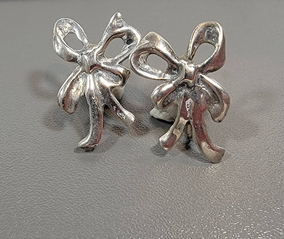 Bows earrings sterling silver RETRO screw on vintage gift bows