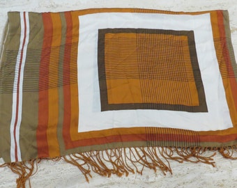 Cotton scarf wrap shawl stole Stripes orange, white and khaki Large Striped Scarf