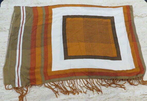 Cotton scarf wrap shawl stole Stripes orange, white and khaki Large Striped Scarf Geometric Scarf