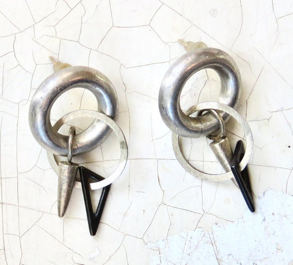 Modernist sterling silver earrings Hoops Dangles - image 3