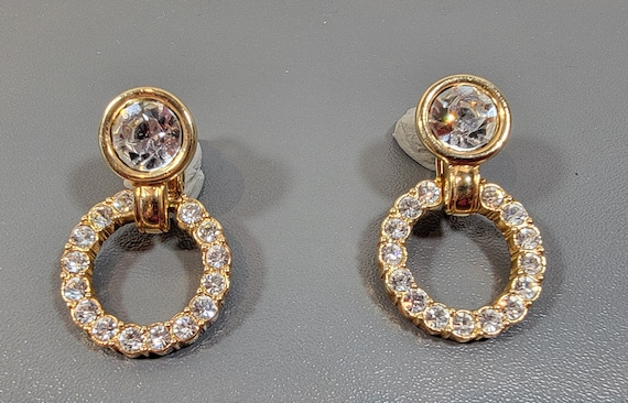 Swarovski earrings shiny rhinestone dangles clip style