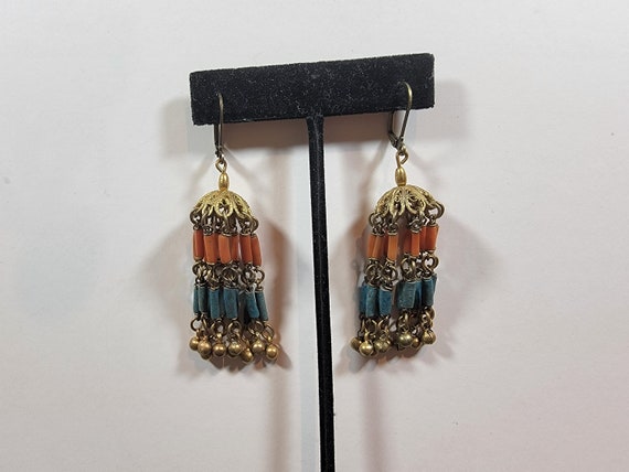 egyptian revival earrings Blue and coral mummy be… - image 3