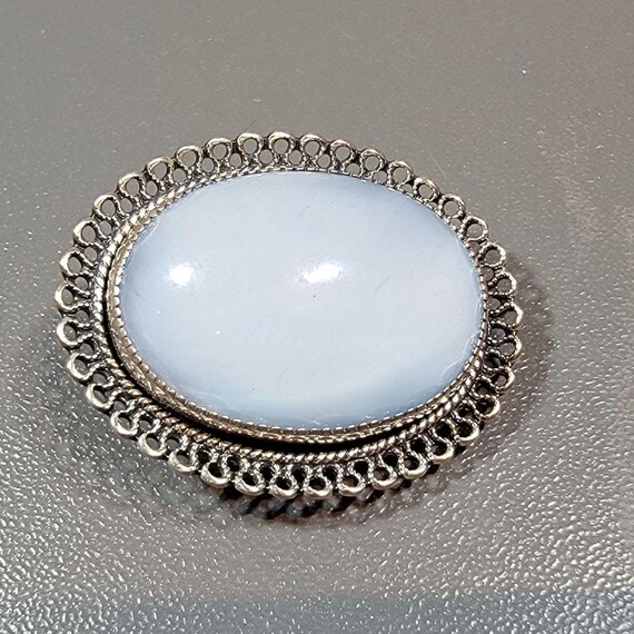 antique brooch sterling silver glass moonstone cabochon oval