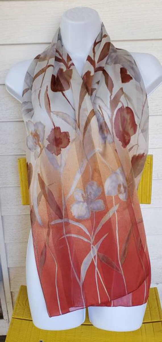 Floral Silk Sheer Scarf Modern Florals in Earth T… - image 2