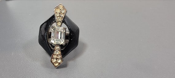 coro rhinestone ring art deco r adjustable black … - image 4