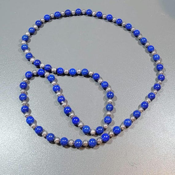 Tiffany and co necklace sterling silver lapis beads: authentic vintage  marked