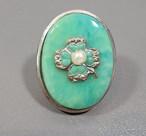 clover brooch green deco clip