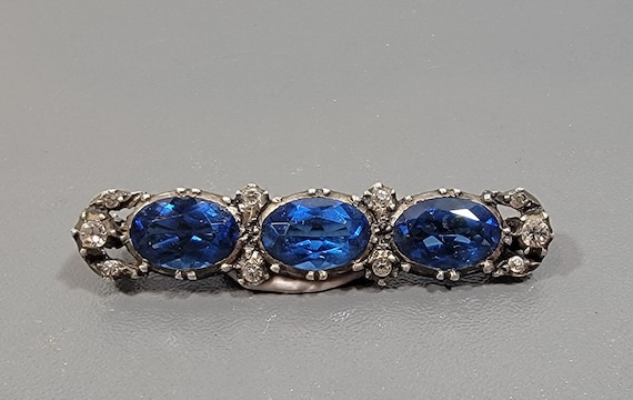 blue paste brooch sterling silver bar pin top quality antique no marks