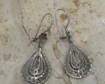 Filigree earrings sterling teardrop dangles silver handmade earrings pierced