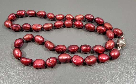 Pearl necklace scarlet red  cultured pearls sterl… - image 8